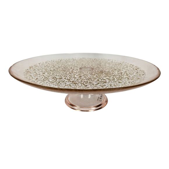 ANTHROPOLOGIE 13" ROSE CLEAR GLASS WITH GOLD DROPLETS CAKE STAND - Picture 1 of 9